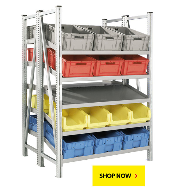 BUY NOW! R7000 On-Line Gravity Shelving Systems. SSI Schaefer. Proudly made in USA.