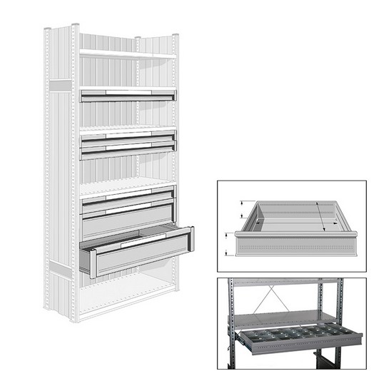 Looking: 04"H x 39"W x 20"D R3000 Industrial Shelving Drawer Set | By Schaefer USA. Shop Now!