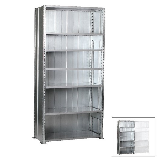 Looking: 118"H x 48"W x 24"D R3000 Heavy Duty Starter Closed Solid Shelving 7 Levels - Galvanized | By Schaefer USA. Shop Now!