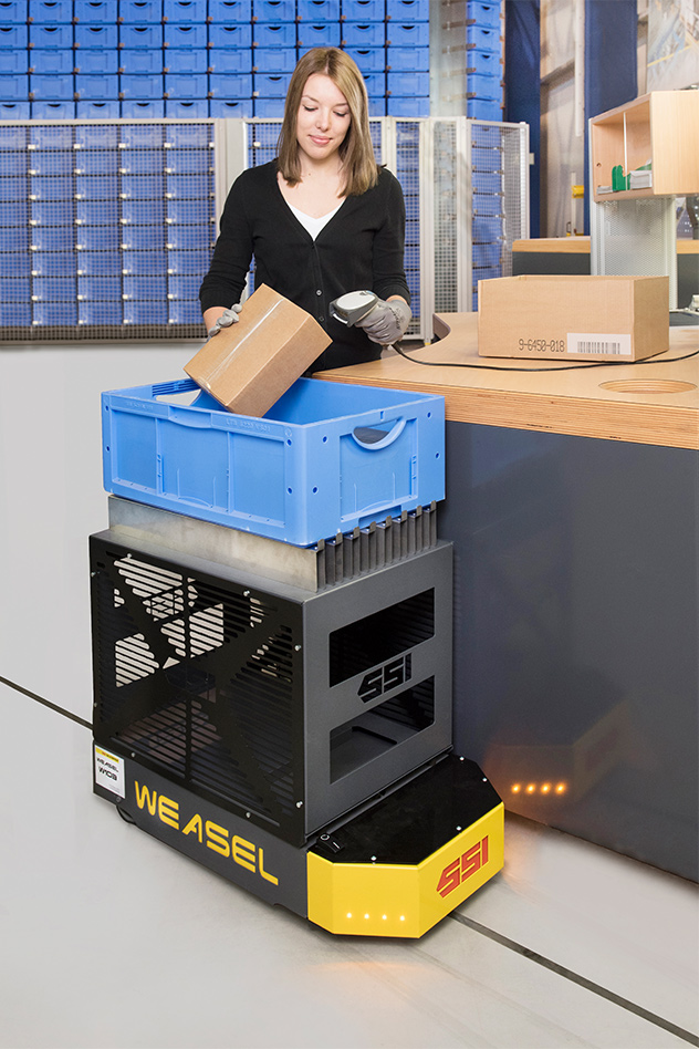 WEASEL® Automated Guided Vehicle. Contact us! SSI Schaefer. www.schaefershelving.com