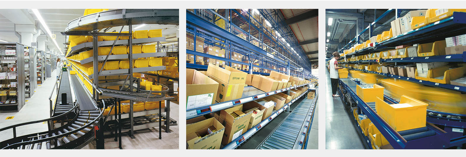 Warehouses with Carton Flow Shelving Systems. Made in USA. SSI Schaefer. www.schaefershelving.com