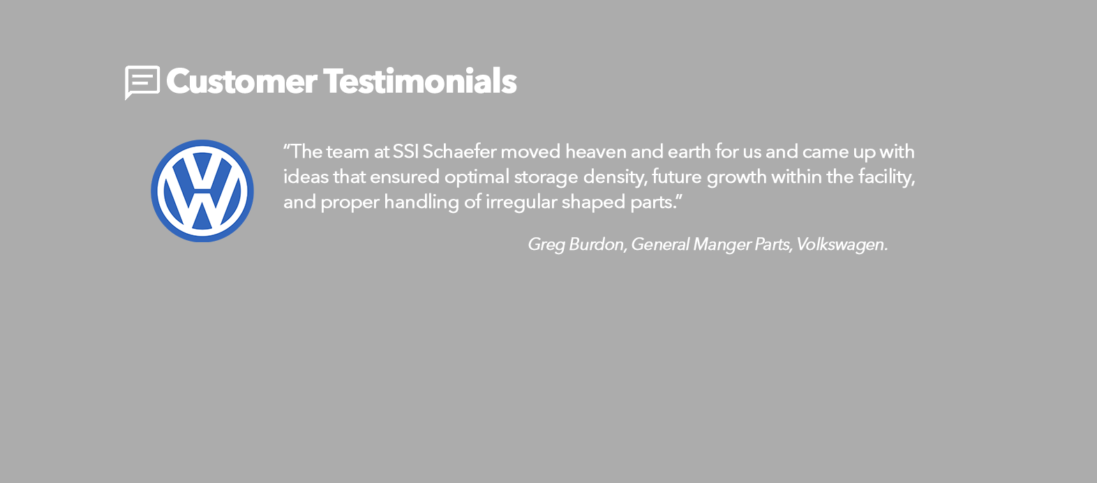 Customer Testimonials. SSI Schaefer. www.schaefershelving.com.