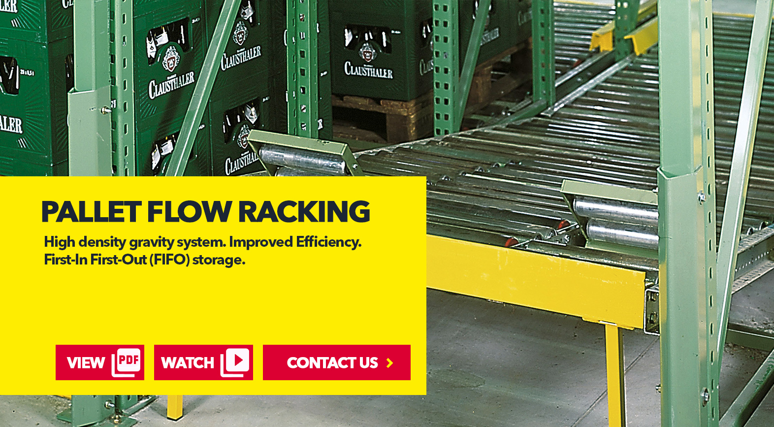 Pallet Flow Racking by SSI Schaefer USA Download Guide, Watch Video, Contact Us. www.chaefershelving.com