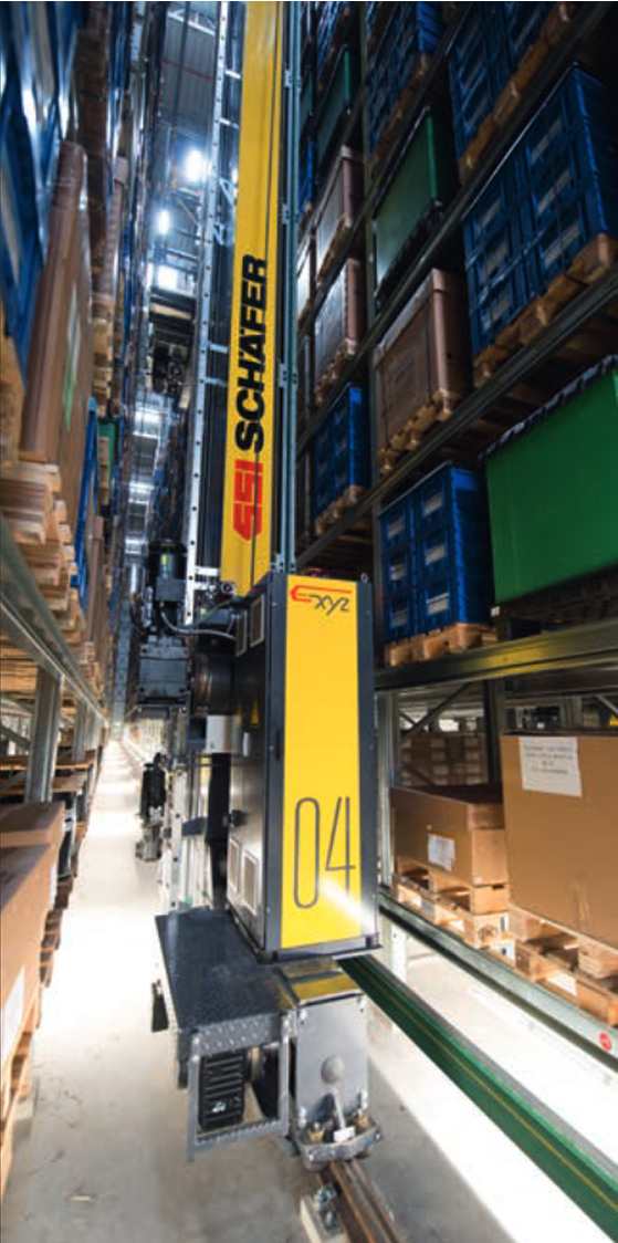 Exyz® AS/RS Pallet Crane. Contact us! SSI Schaefer. www.schaefershelving.com